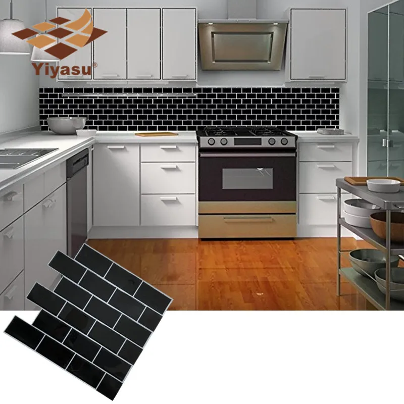Самоклеящаяся самоклеящаяся черная плитка Метро Backsplash 3D мозаика настенная