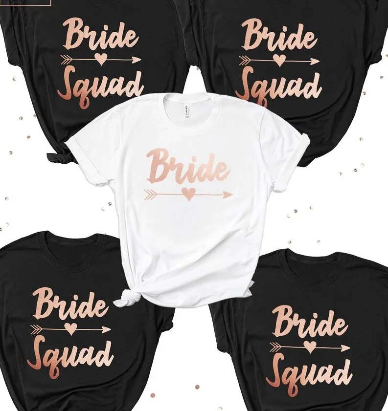 

OKOUFEN Bachelorette Party Wedding Team Bride T-shirt Bridal Bridesmaid Bride Squad Women Top Short Sleeve Rose Gold Print Tops