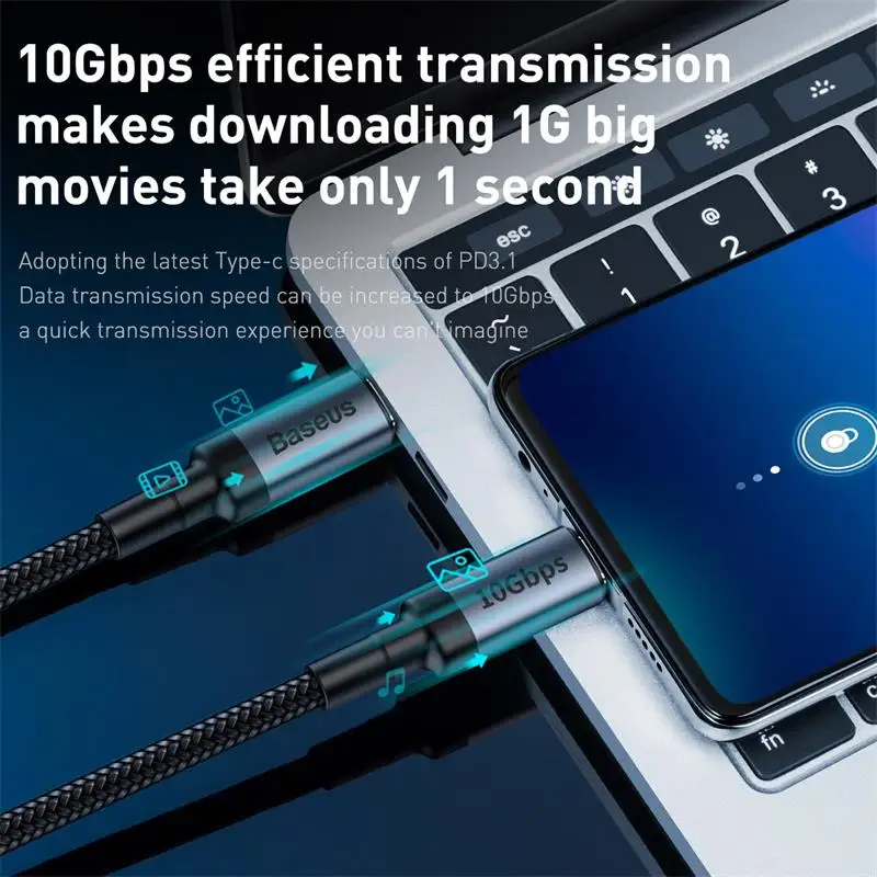 Кабель Baseus USB 3 1 Type C к для MacBook Pro 100 Вт PD Quick Charge 4 0 USBC зарядное устройство Samsung S10 S9