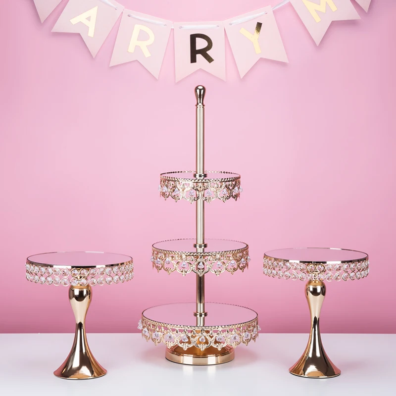 set 1 3 pcs Многослойная золотая зеркальная подставка для торта, европейская десертная подставка для конфет, декор для стола, вечерние Свадебная табличка, десертный поднос - Цвет: set 1 3 pcs