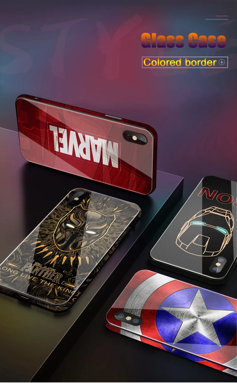 Роскошный стеклянный чехол для iphone 7, 8, X, 10, 6, 6S plus, XR, XS, MAX, 10, защита от падения, Marvel, Мстители, супергерой, Бетман, чехол для телефона