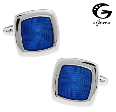 

iGame Men Gift Men's Cuff Links Wholesale&retail Blue Color Copper Material Fashion Enamel Square Check Design