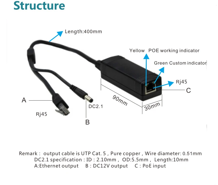 Кабель-Сплиттер POE 12V Выход 25 5 W 10/100Mbps RJ45 порт IEEE 802.3af стандарт для ip-камеры сетевой
