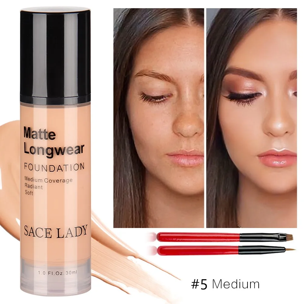 30ml 5 with brush Основа под макияж профессиональный Матовый жидкий маскирующий макияж крем водостойкий натуральный косметический - Цвет: 30ml 5 with brush