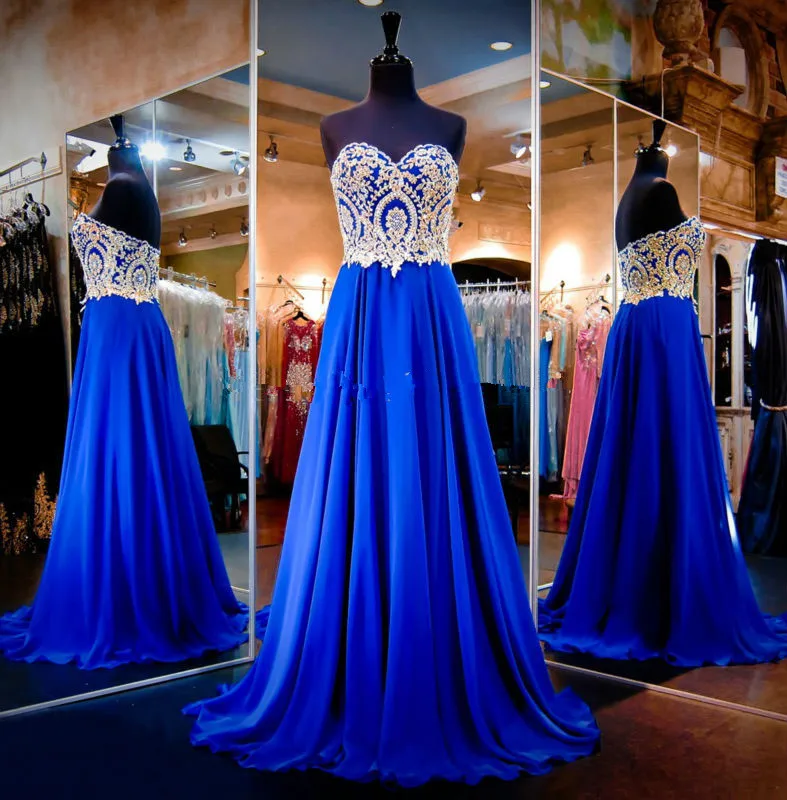 Недорогие длинные платья для выпускного вечера Vestidos Longos promocao Золотое кружевное милое вечернее платье Королевского синего цвета Выпускные вечерние платья подружки невесты