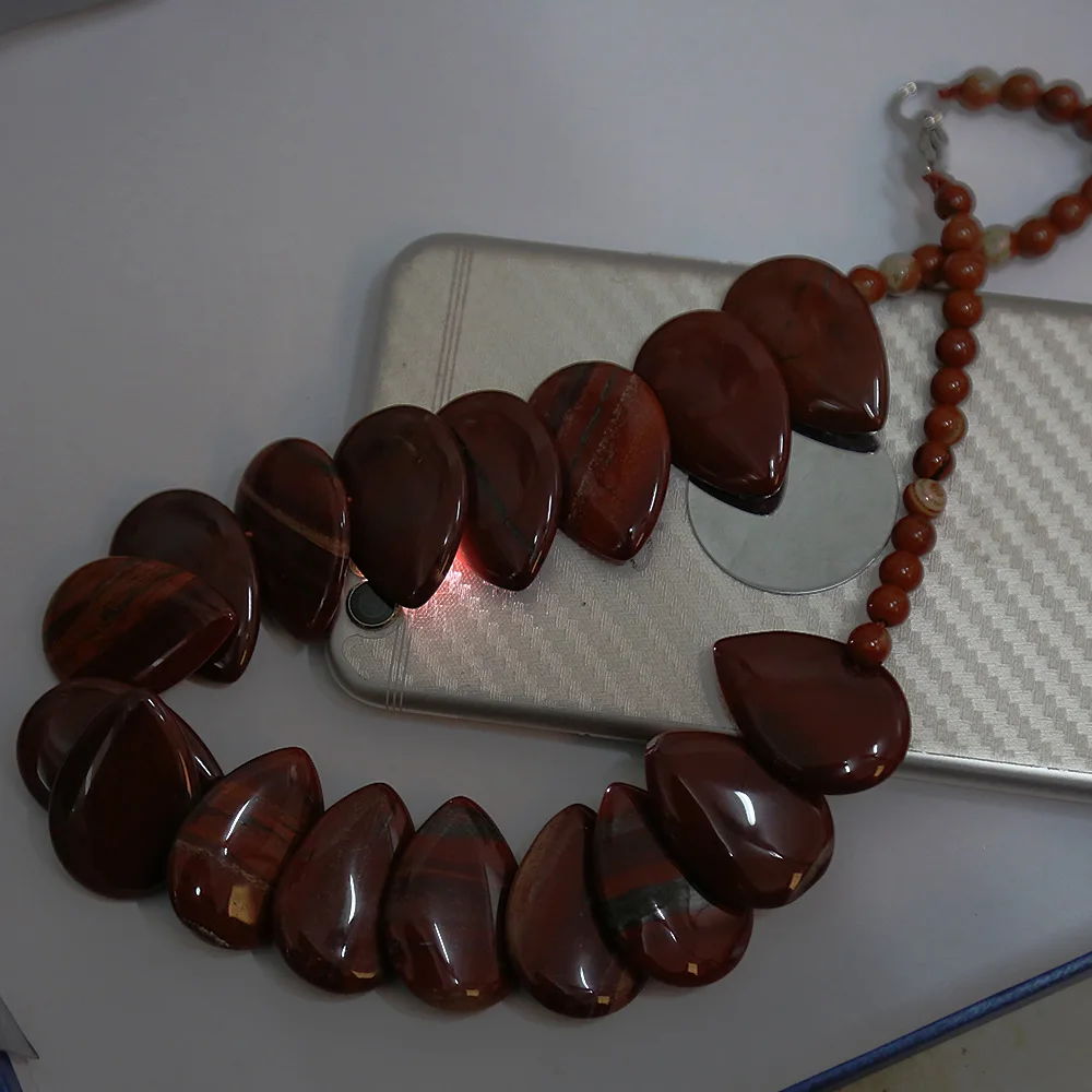 Yumten Red Jasper Leaf большое ожерелье для женщин цветок подвесной рейки камень Ювелирная