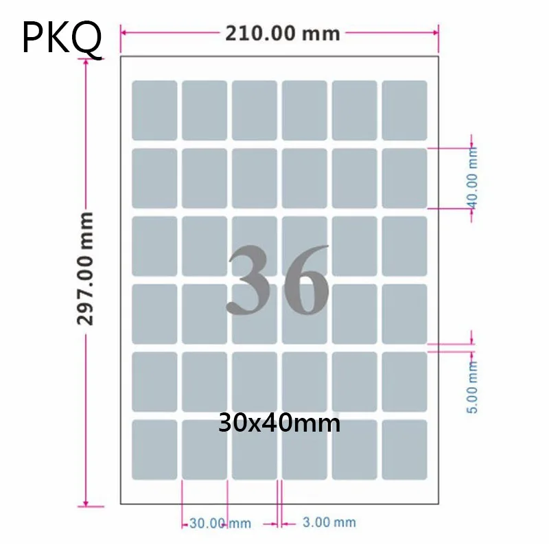 30x40mm - 50pcs 50 листов самоклеящаяся наклейка A4 печатная бумага с покрытием матовое серебро Водонепроницаемая ПЭТ печать этикеток для лазерного струйного принтера 11/7 - Цвет: 30x40mm - 50pcs