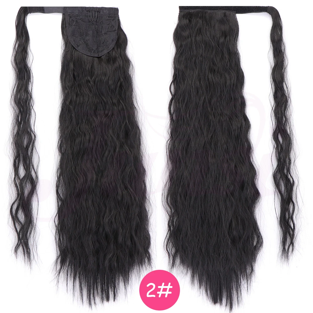 natural black JUNSI длинные вьющиеся афро конский хвост шиньон синтетический обертывание вокруг конский хвост волосы кусок для женщин термостойкие волосы для наращивания - Цвет: natural black