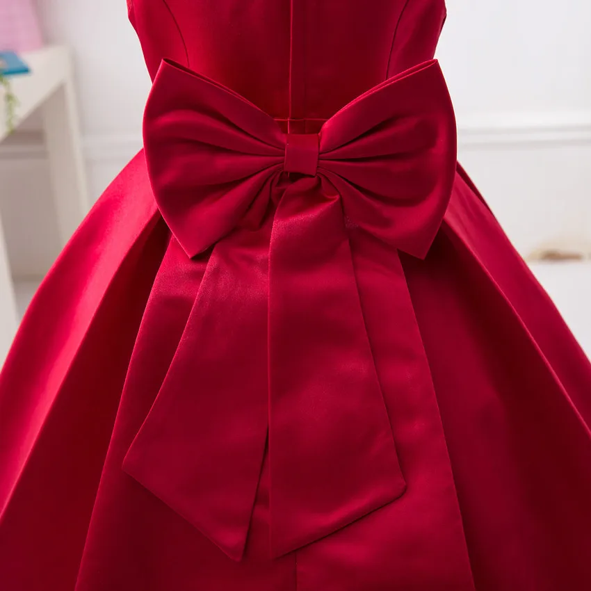2022 Summer Princess Dress for Wedding and Party Little Girl Clothes Red Formal Dresses Solid Color Grace Clothing with Sashes | Детская