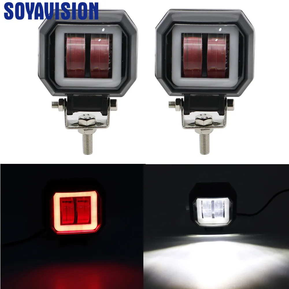 2 square red halo " дюймов 20 Вт Светодиодный точечный светильник для мотоцикла, для вождения, ангельский глаз, Halo Кольцо для внедорожника, автомобиля, мотоцикла, внедорожника, квадроцикла, джипа, 12 В - Цвет: 2 square red halo