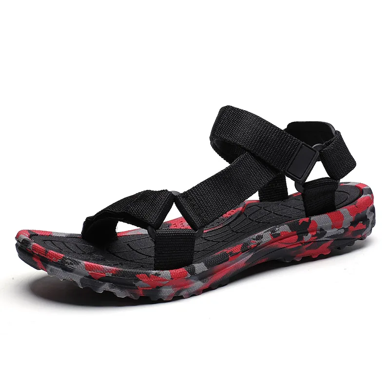 Black and red BVNOBET/летние мужские сандалии; выразительная обувь на плоской подошве для взрослых; Мужская камуфляжная Повседневная пляжная обувь; мужские сандалии-гладиаторы; Sandalias Hombre - Цвет: Black and red