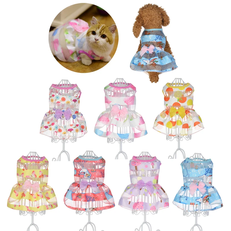 Свадебные кружевные платья с бантиком для домашних питомцев собак щенков летняя