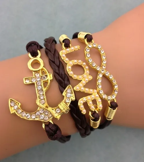 3pcs infinity handmade bracelet metal charm leather fashionable jewerlly and Bangles 3161 | Украшения и аксессуары