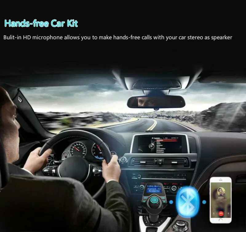 Bluetooth Wireless Car Mp3 Player Handsfree Kit FM Transmitter A2DP 5V 2.1A USB Charger LCD Display Modulator | Автомобили и