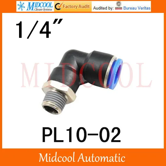 

Quick connector PL10-02,10mm to 1/4" L thread bent on, brass pneumatic components,air fitting
