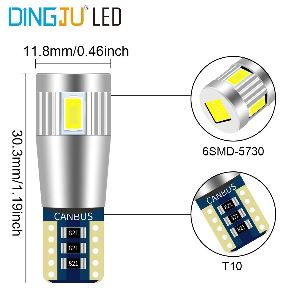 2 шт. T10 W5W 194 5730 СВЕТОДИОДНЫЙ Автомобильный ЛАМПОЧКА 6 SMD автомобильный боковой