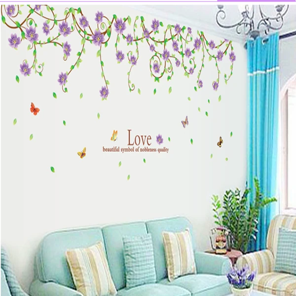 

New purple flower cane sitting room bedroom home decoration wall stickers in the wall to stick on the wall