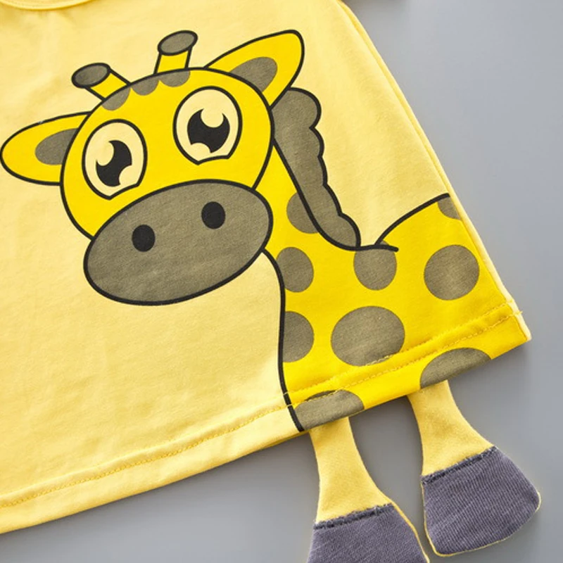 Летняя детская одежда с рисунком жирафа для мальчиков и девочек Повседневная