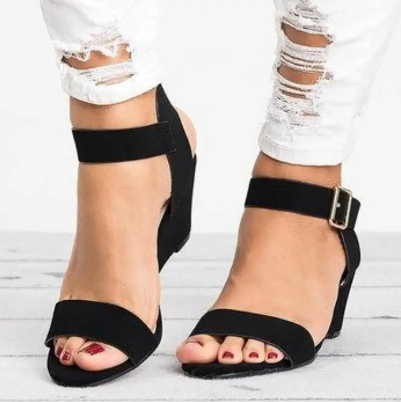 Zapatos mujer Женские босоножки на танкетке Туфли-лодочки среднем каблуке Женская