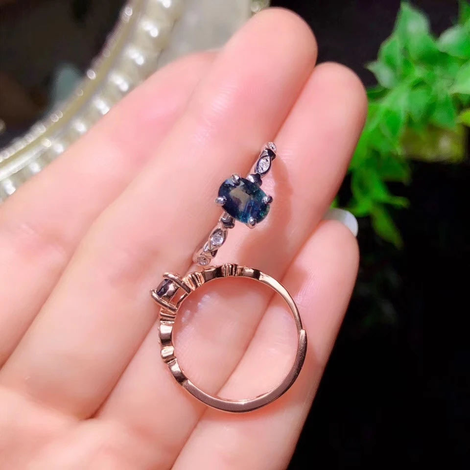 Изысканное голубое местное сапфировое кольцо из драгоценных камней для женщин с серебром