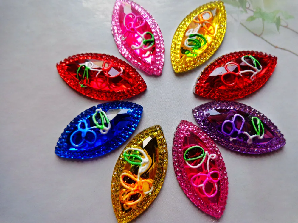 Разноцветные стразы для вышивания из смолы в форме лошадиного глаза пупка 30*15 мм