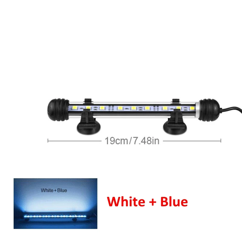 19cm White and Blue Светодиодный светильник для аквариума, декоративная лампа для аквариума 49 см, 39 см, 29 см, 19 см, освещение для аквариума, RGB Светодиодный светильник с дистанционным управлением - Цвет: 19cm White and Blue