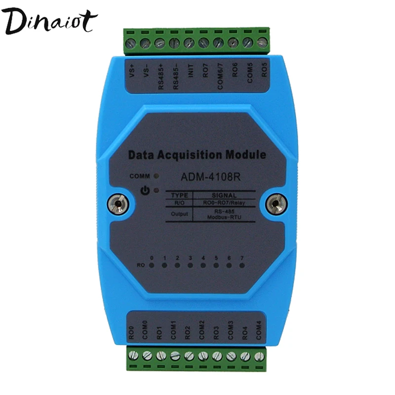 

8 Channels Relay Output Modbus RTU Remote IO module RS485 isolated Data Acquisition 3A 250VAC/30VDC ESD protection
