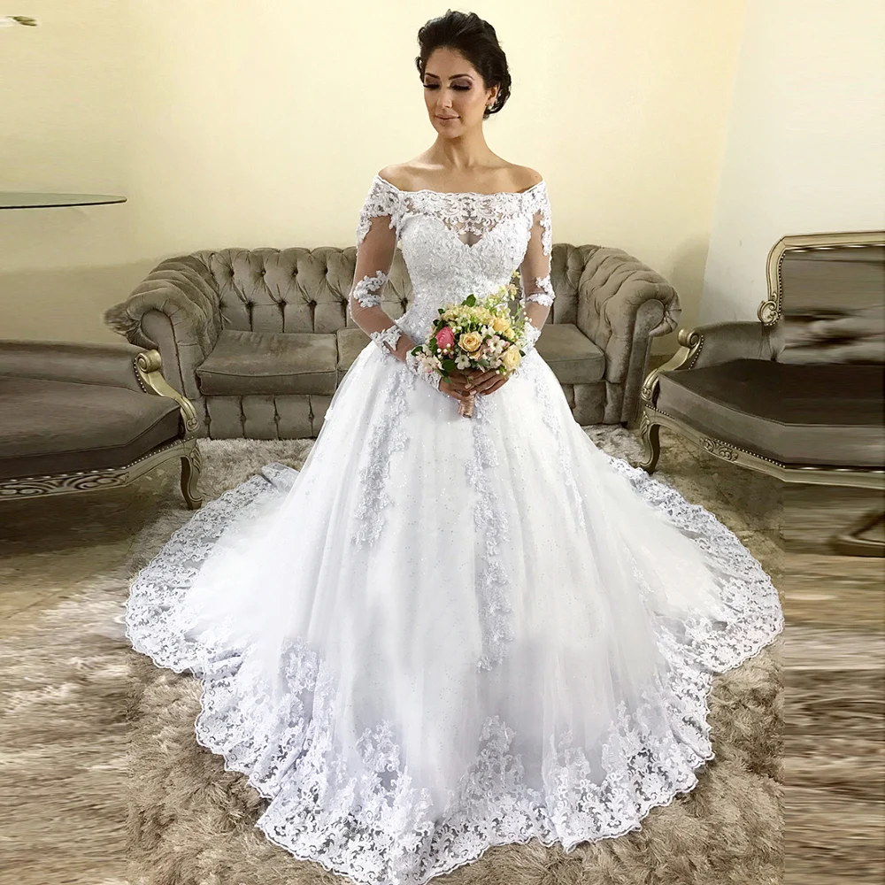 Vestido De Casamento Свадебные платья 2019 с открытыми плечами свадебное кружевное платье