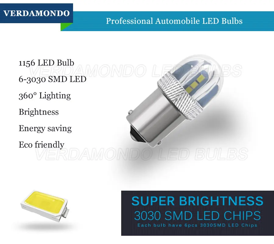 1 шт. 1156 авто светодиодный BA15S P21W 3030 6 SMD Led светильник белый тормоз заднего хода