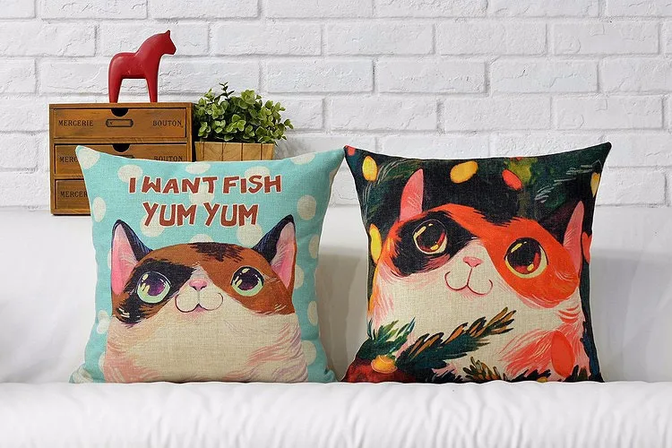 Скандинавские креативные подушки "Meow star люди", мультяшная Подушка, валик в виде кошки, льняная наволочка, домашние декоративные диванные подушки