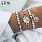 Женские браслеты с бусинами и кисточками HuaTang Boho Стразы, геометрические браслеты с регулируемым шармом в форме сердца, Набор браслетов, ювелирные изделия 6905