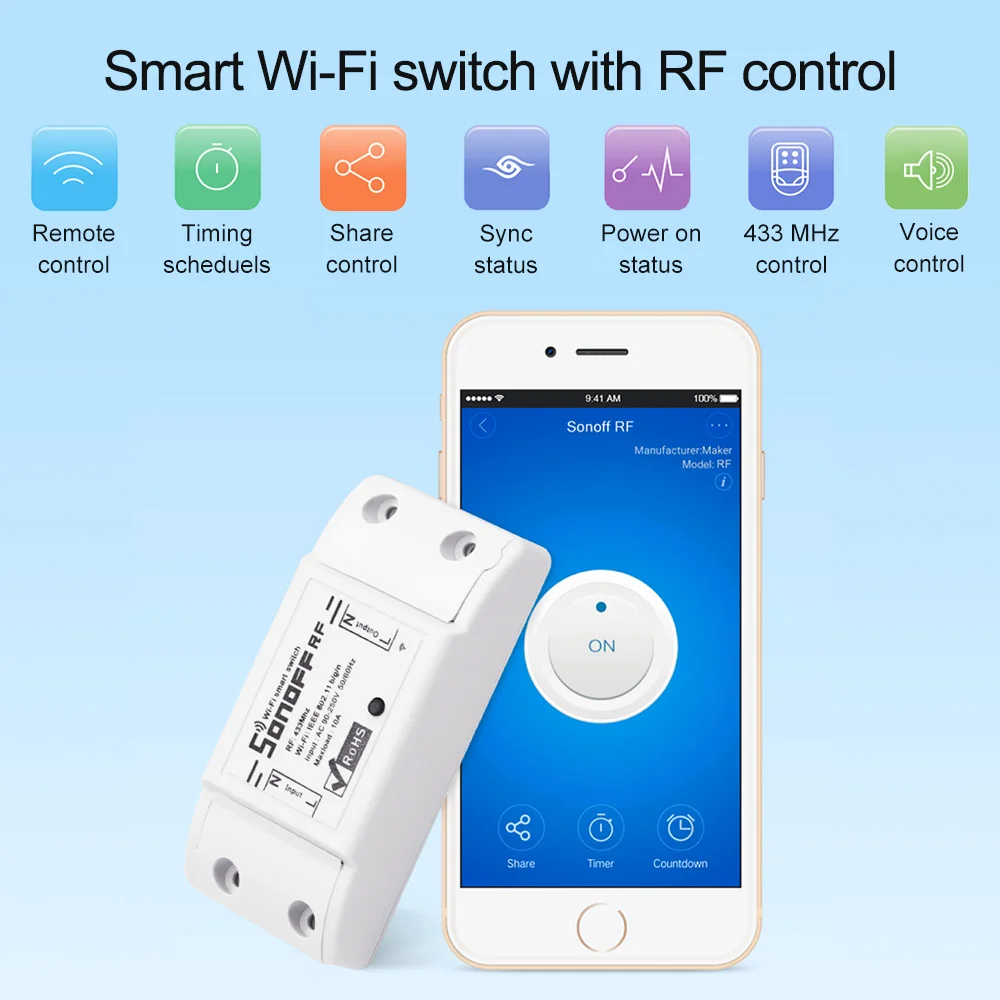 Смарт переключатель Sonoff радиочастотный Wi Fi 433 МГц дистанционный контроллер