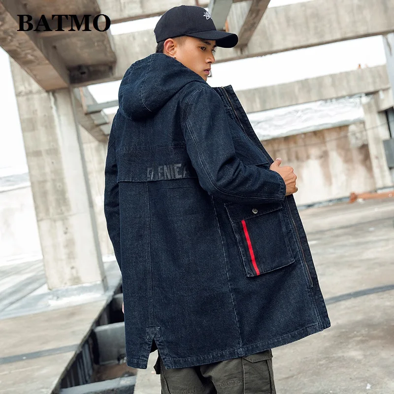 Мужской джинсовый Тренч BATMO повседневная хлопковая куртка с капюшоном большие