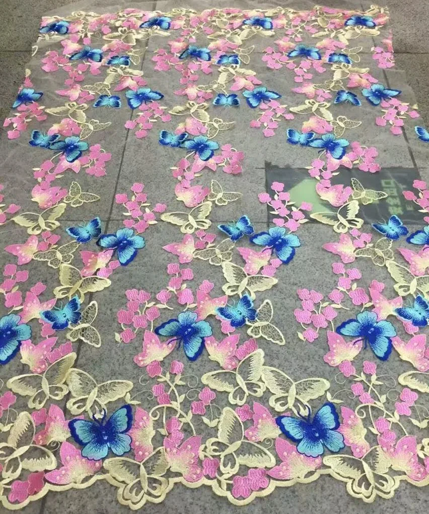 Новая бабочка цветок сетчатая с вышивкой ткань Женская мода вечернее платье