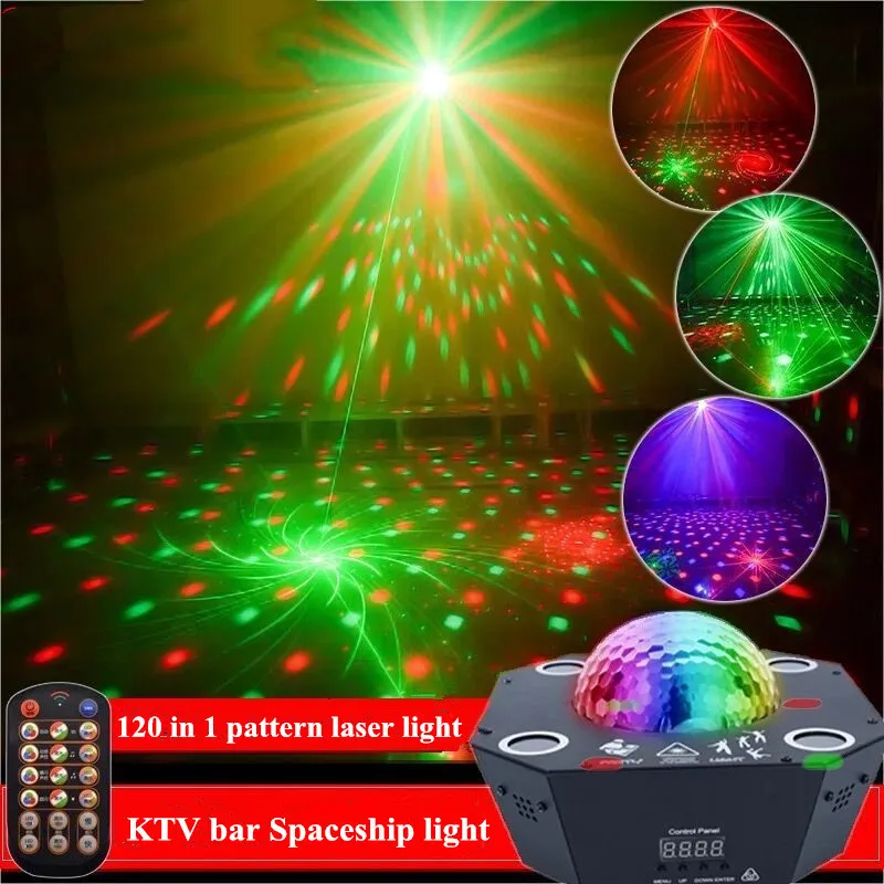 2X лазерный луч Gobo проектор Красный Зеленый лазер DJ RGB LED магический диско шар 120 в 1