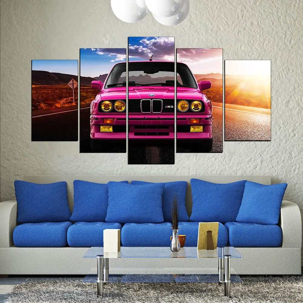 Wall Art Холст Масло Картины BMW M3 розовый спортивный автомобиль пейзаж для Гостиная