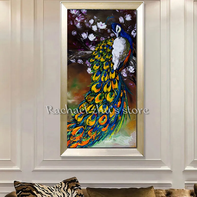 

Modern Hand Painted Modern Peacock Oil Paintings On Canvas Animal Art Picture Wall Art For Living Room Home Decoration Pictures