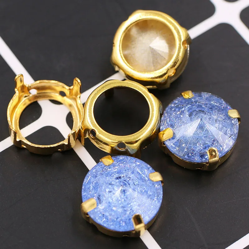 Blue Свадебные Украшения круглой формы стеклянные кристаллы, стразы с золотой полой основой для шитья, стразы с плоской задней поверхностью для одежды - Цвет: Blue