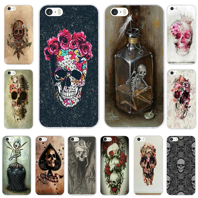 Soft TPU Mobile Phone Accessories Silicon Cases for iPhone 8 7 6 6S Plus X 5 5S SE 5C 4 4S Shell Fashion Pouch Poker Skull Tatoo | Мобильные