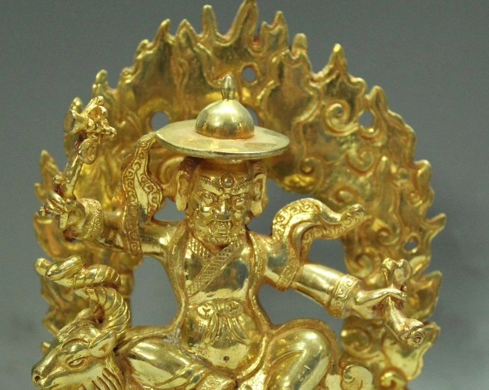 Free shipping 6&quotTibet Tibetan Buddhism Bronze Gilt Gold Seat Sheep Heavenly King Buddha Statue | Дом и сад