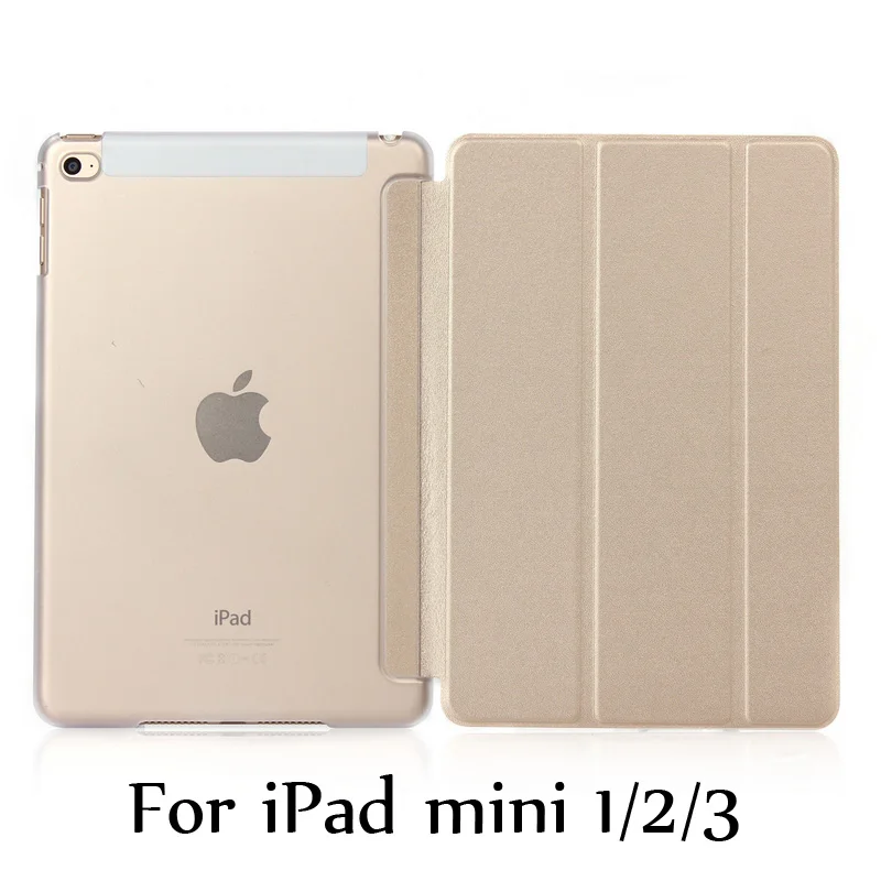 Gold for mini 123 Тонкий смарт-чехол для iPad mini 5 mini4, iPad mini 1/2/3 три раза стенд из искусственной кожи+ Прозрачная Жесткая задняя крышка из ПК с Авто Режим сна/Пробуждение - Цвет: Gold for mini 123
