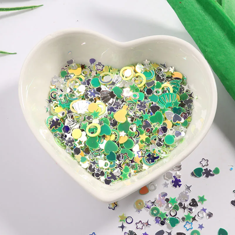 JG Green crystal 10 г/упак. несколько цветов звезда Сердце Луна блёстки для дизайна ногтей, блестящий блеск поделки ПВХ свободные блестки для ногтей, свадебные украшения - Цвет: JG Green crystal