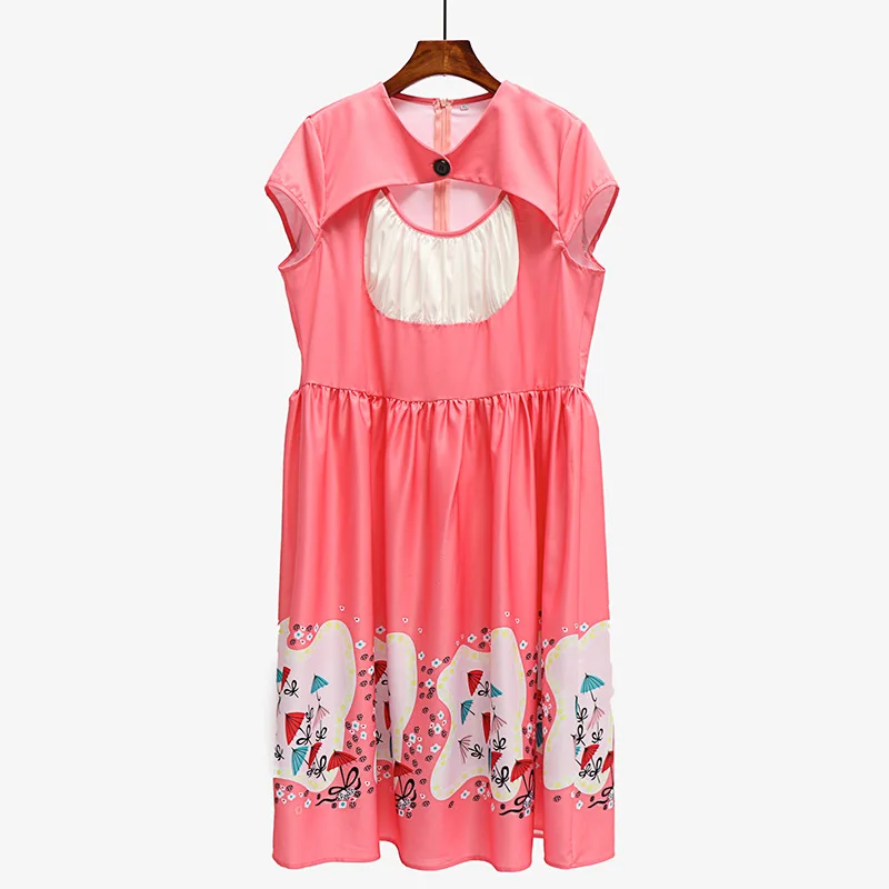 2018 summer explosion models selling new women's retro style printing waist slimming large size V-neck high polyester | Женская