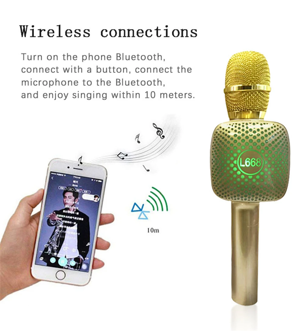 L668 беспроводной Bluetooth 4,2 микрофон емкостный домашний микрофон KTV портативный микрофон музыкальный плейер с интерфейсом USB