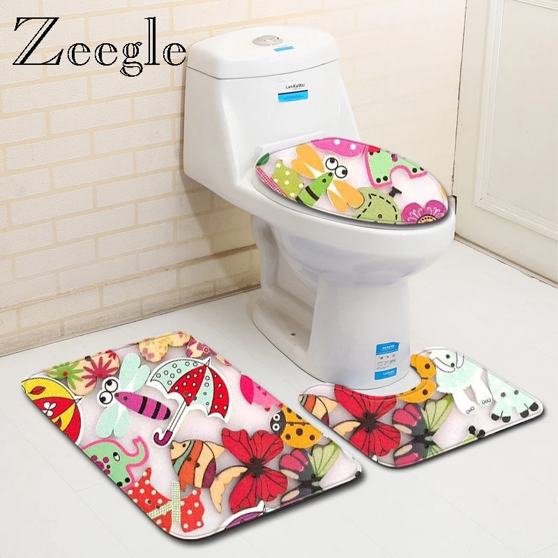 

Zeegle туалет 3 шт. коврик набор ванная комната фланелевый пол ковер для домашнего декора душевая крышка набор нескользящий коврик для ног