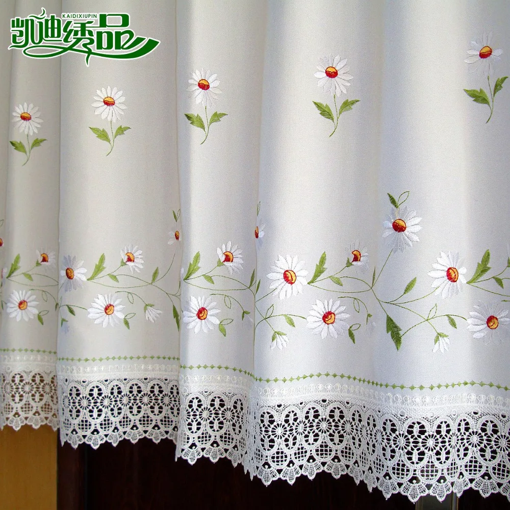 Сельская полузанавеска вышитая оконная занавеска кружевная кофейного цвета для