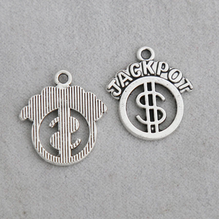 

RAINXTAR Antique Silver Color Alloy Vintage Jackpot Letter Charms 18*20mm 50pcs AAC1449
