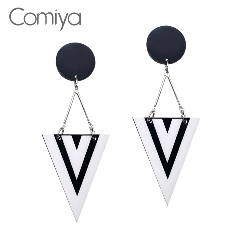 Comiya Aros De Plata Модные Серебристые черно белые геометрические акриловые серьги