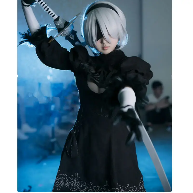 Игра nier automatas Косплей Йорга No 2 type B Косплей костюмы Йорга 2 B женское сексуальное черное платье Йорга 2b полный комплект летнее платье