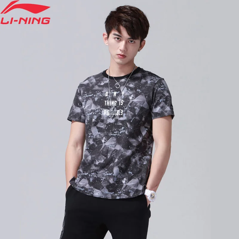 Li-Ning Мужская трендовая Спортивная футболка, хлопок, Стандартная посадка, комфортная подкладка, дышащие спортивные футболки, топы AHSN503 MTS2856